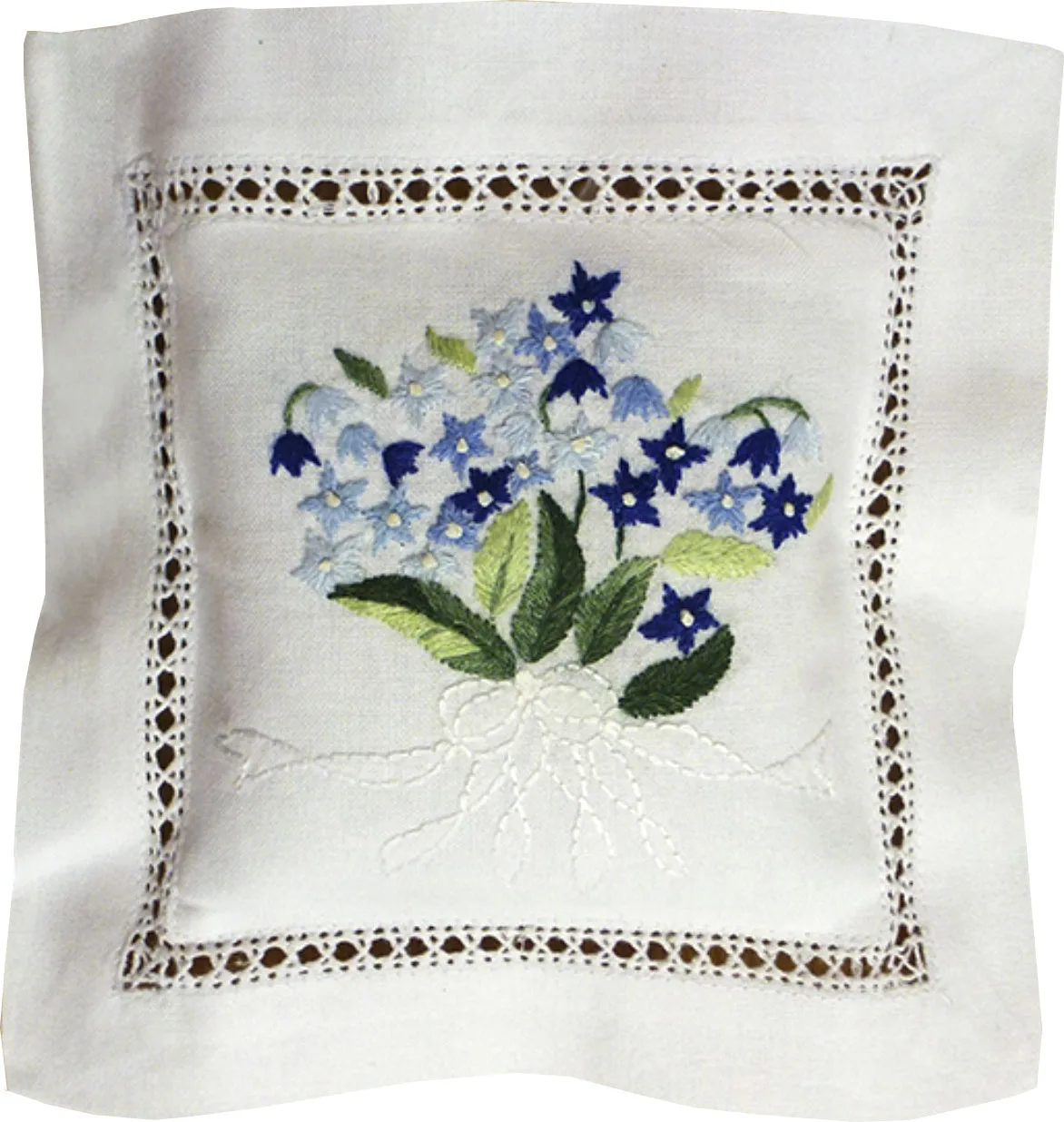 Manufacturer Embroidery Beautiful Blue Flower Sachet Pillow Hemstitch Sachet Bag Cotton Latex Quang Thanh Embroidery