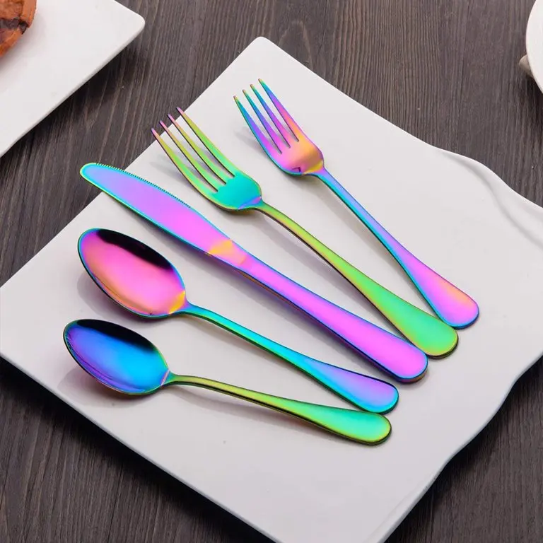 High Quality Restaurant New Flatware Wholesale Kitchen Wedding Luxury Mirror Rainbow Gold Stainless Steel Cutlery Set