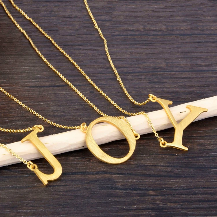Gold Plated Initial Necklace Script Name Monogram Pendant Necklace Large Big Letters Pendant Necklace For Women
