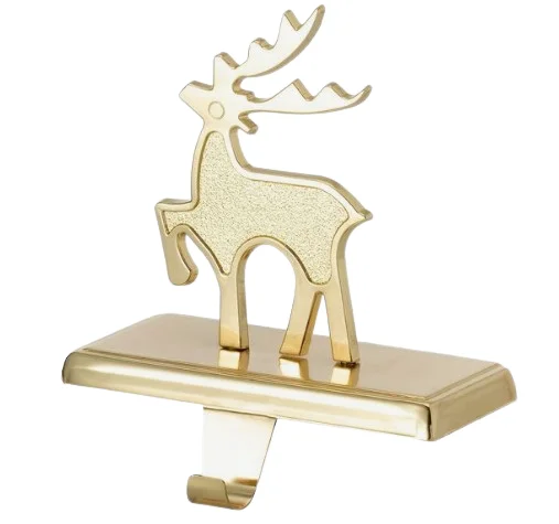 Gold Finished Stylish Home Decor Metal Christmas Socks Stocking Holder Felt Holidays Festive Decor Made in India