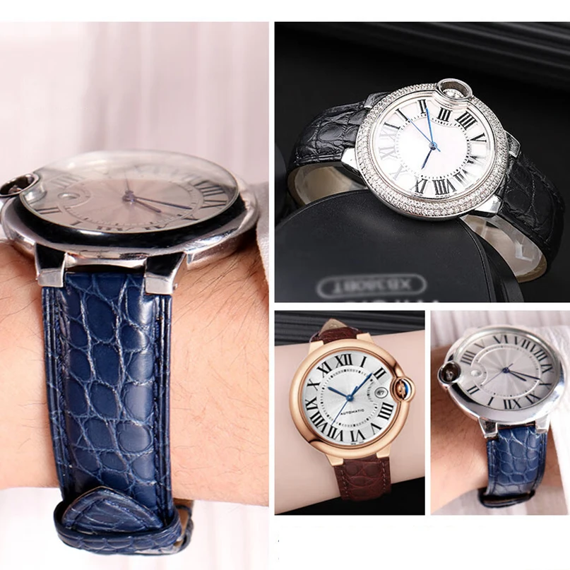 Suitable for Cartier blue balloon leather crocodile leather pin buckle watch strap accessories men and women band 18 20m