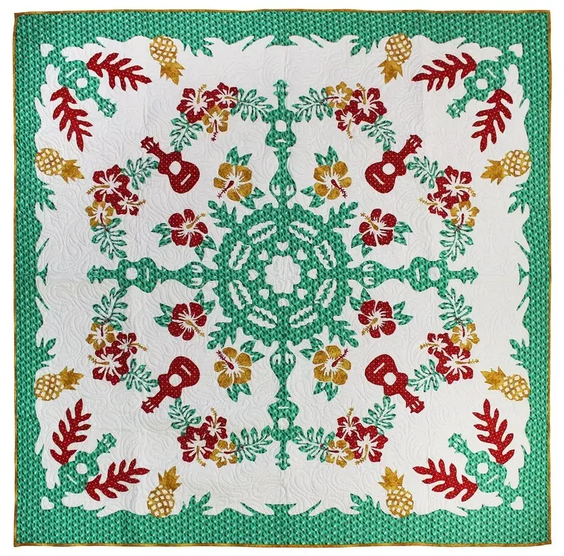 Luxury Hawaiian Design Quilt Hand Applique Finished Polynesian Bed Cover for Beds Summer Ac Cotton Filled Bedding Set