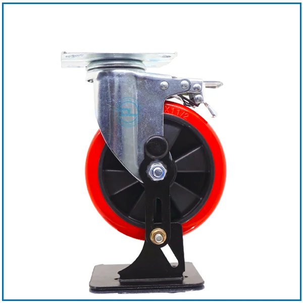 4 Inch Medium Heavy Warehouse Duty Black PP Core Red Polyurethane Revolving Castor Wheels For Trolley