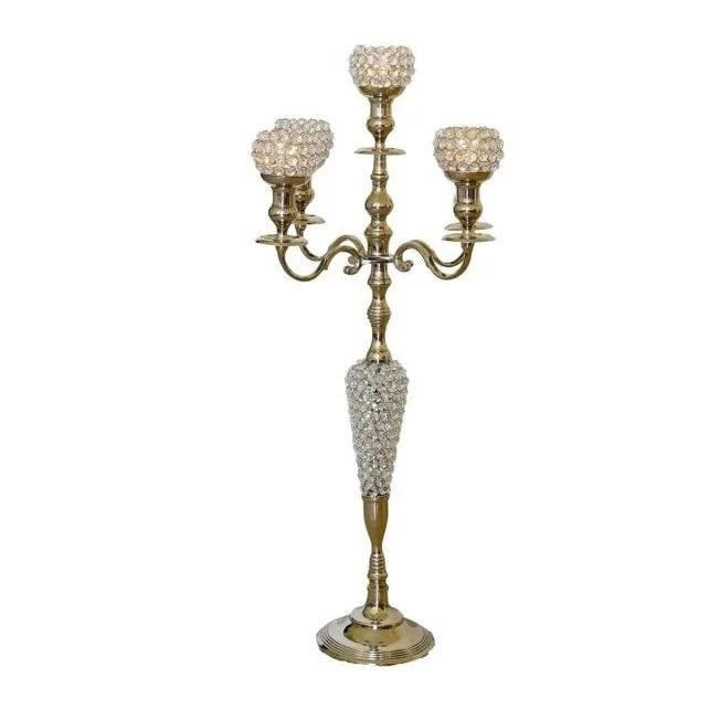 Best Design Durable Metal Gold Plated Crystal Lamp Candelabra Wedding Table top For Home & Hotels Party Decorative Handmade Used