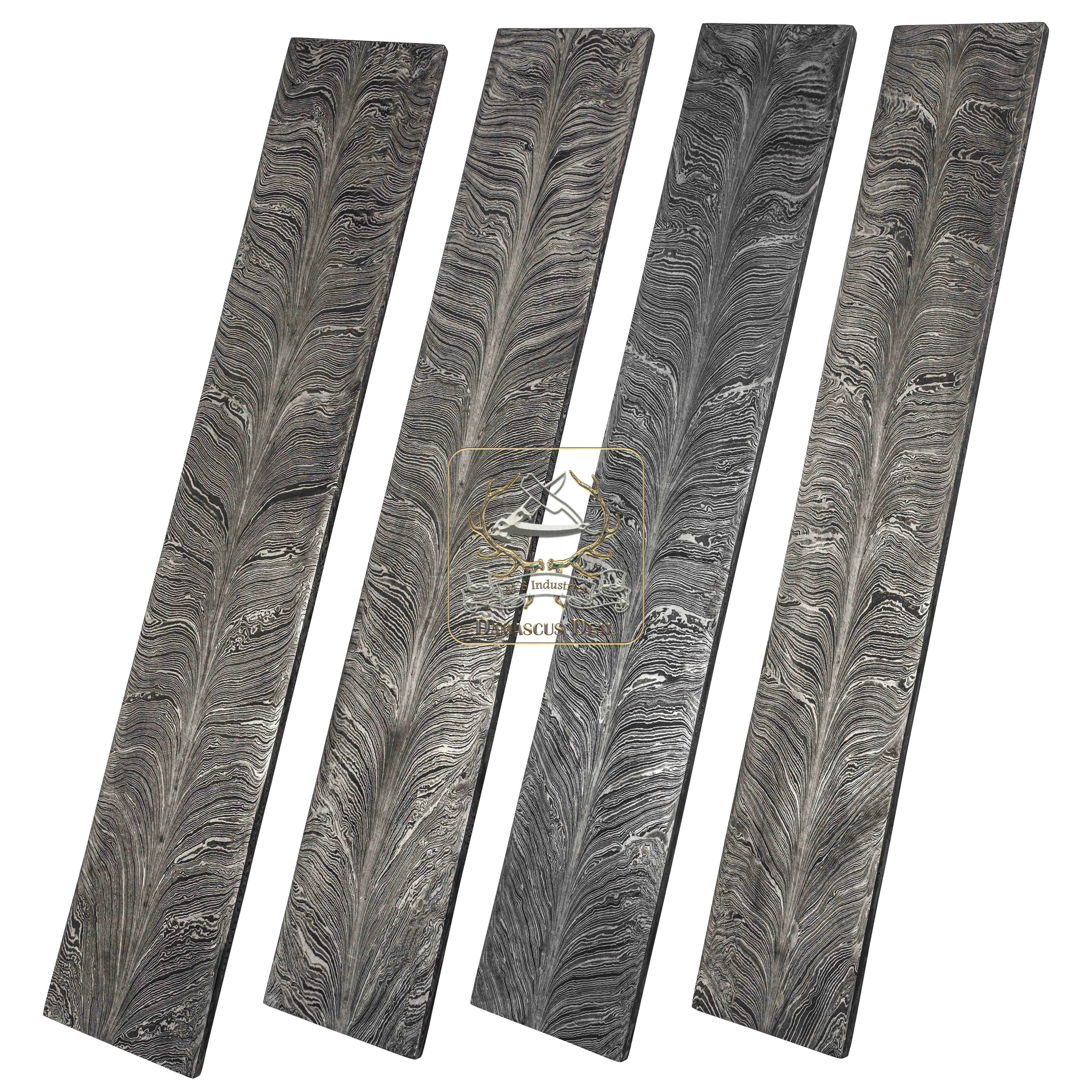 Damascus Steel Billet Feather Pattern DD-Feather-105 for Knife Making Hand Forged Carbon Steel Hardness 58-62 HRC Billet