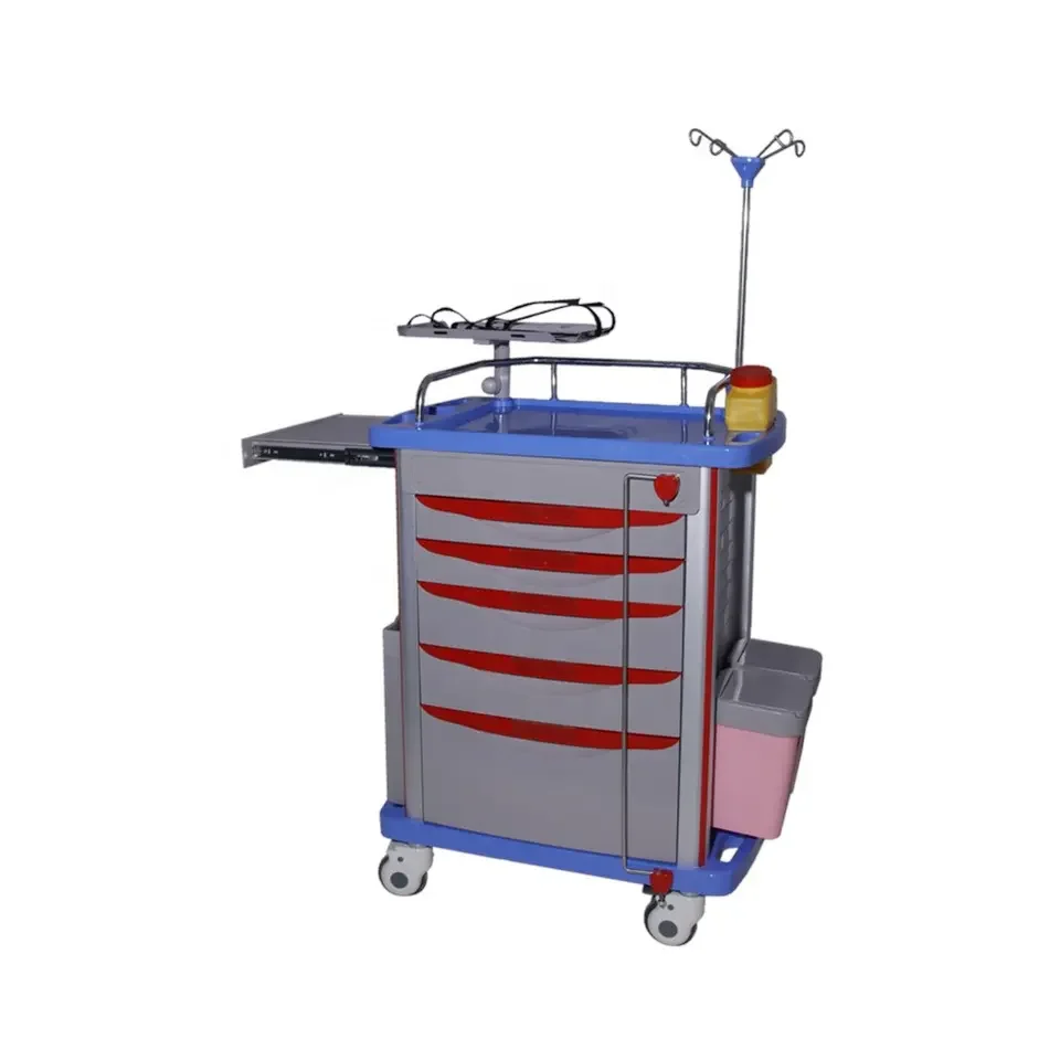 Hospital ABS Medical Emergency Trolley Crash Cart Medicine Trolley for Hospital use