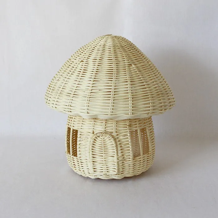 Handwoven White Rattan Mushroom House Home Decor Wicker Storage Kid Toys Vintage Table Lampshade Vietnam Manufacturer