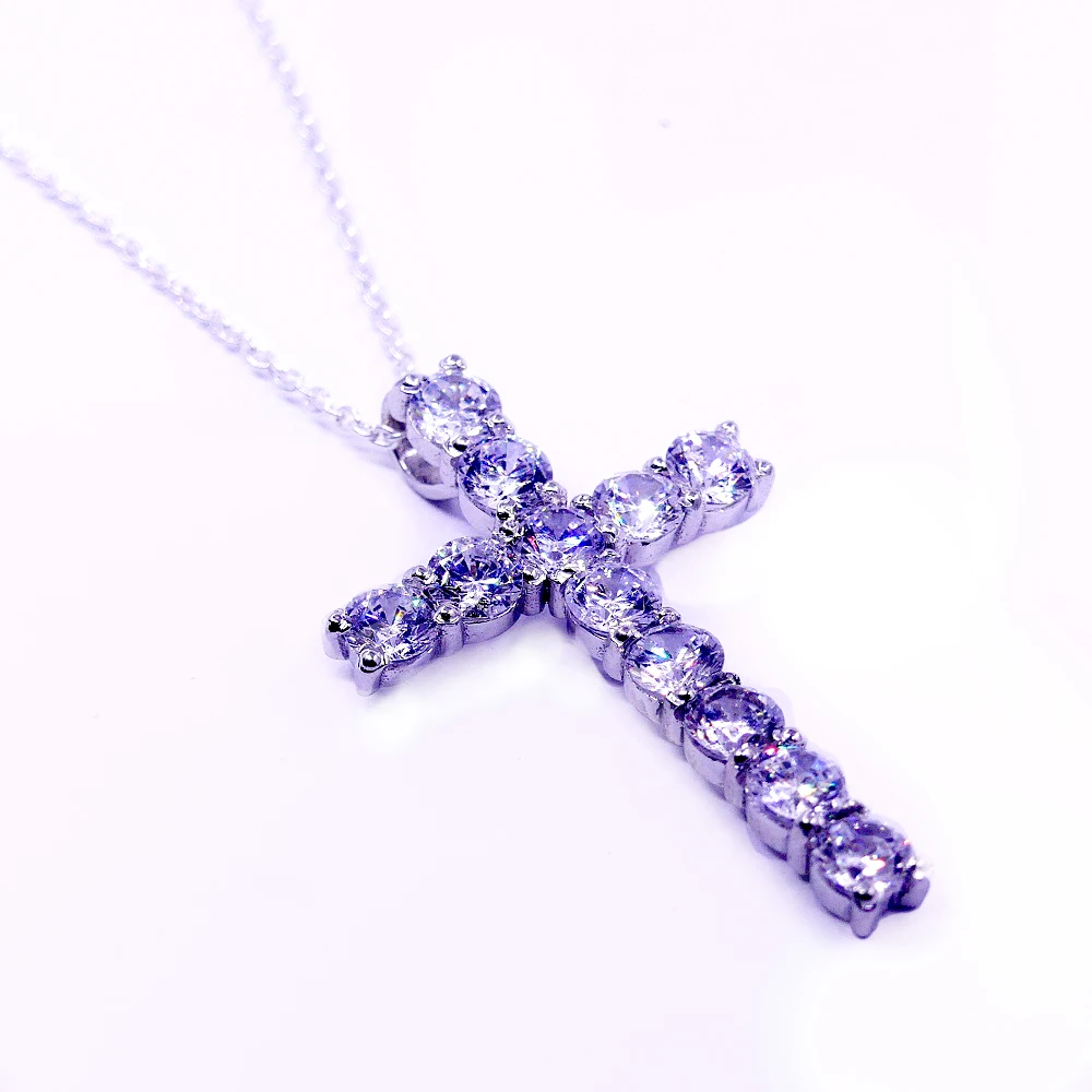 Sterling Silver 925 Fashionable  Pure Silver Plated Iced out Cross Pendant Necklace Trendy and Charm  Necklaces