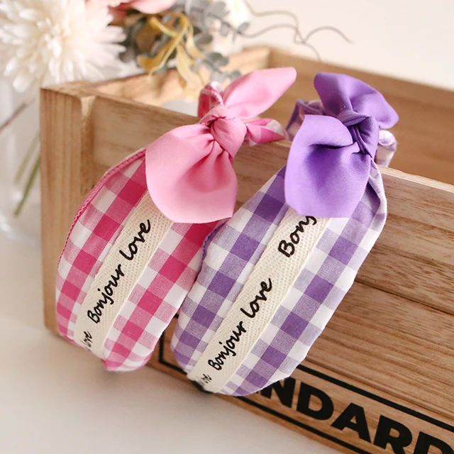 Girls Cute Lettering Check Pattern Ribbon Headband Korea fashion hair accessory