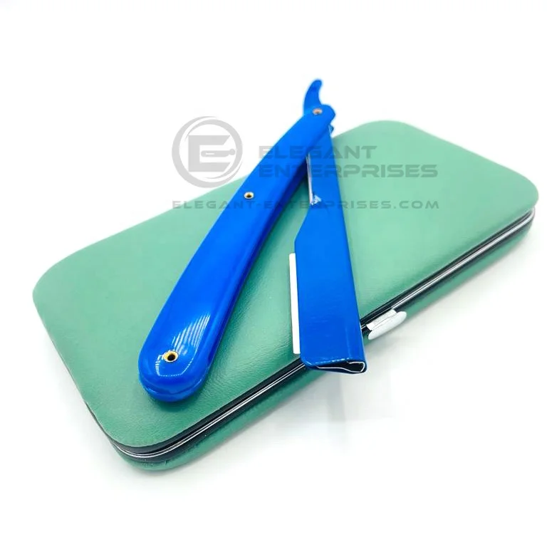 Лидер продаж 30 шт. легкая Парикмахерская бритва с пластиковым синим покрытием ручкой для бритья открытым лезвием индивидуальная этикетка лица тела