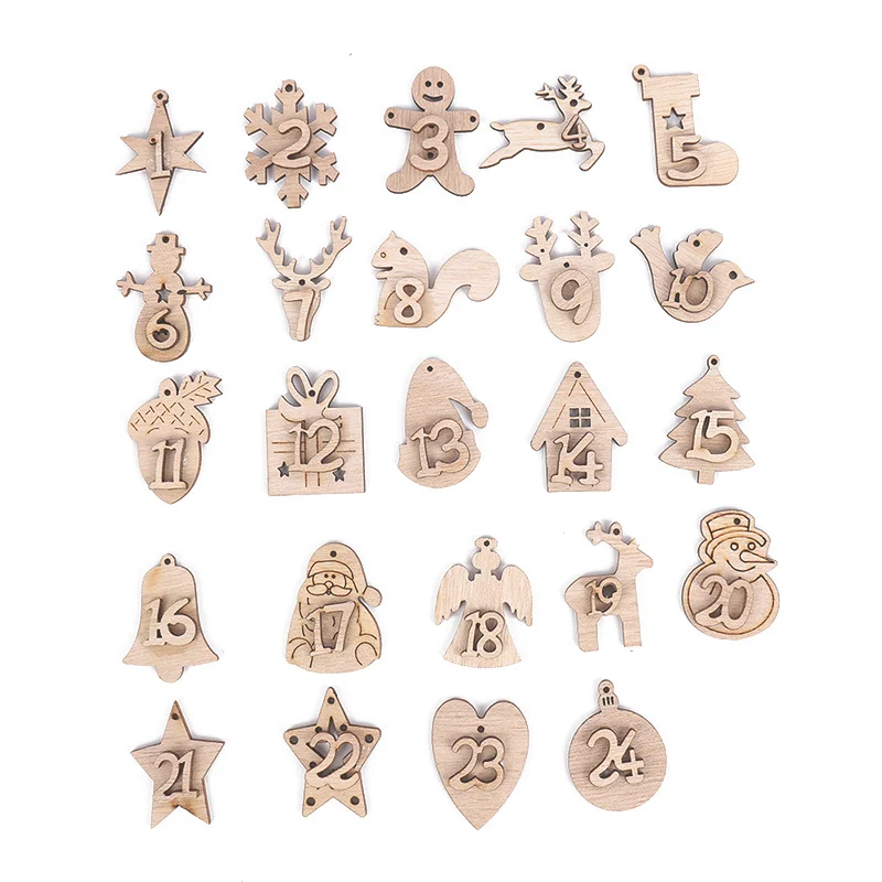 Creative Christmas calendar pendant wooden label 24 number countdown gift bag hanging ornaments crafts