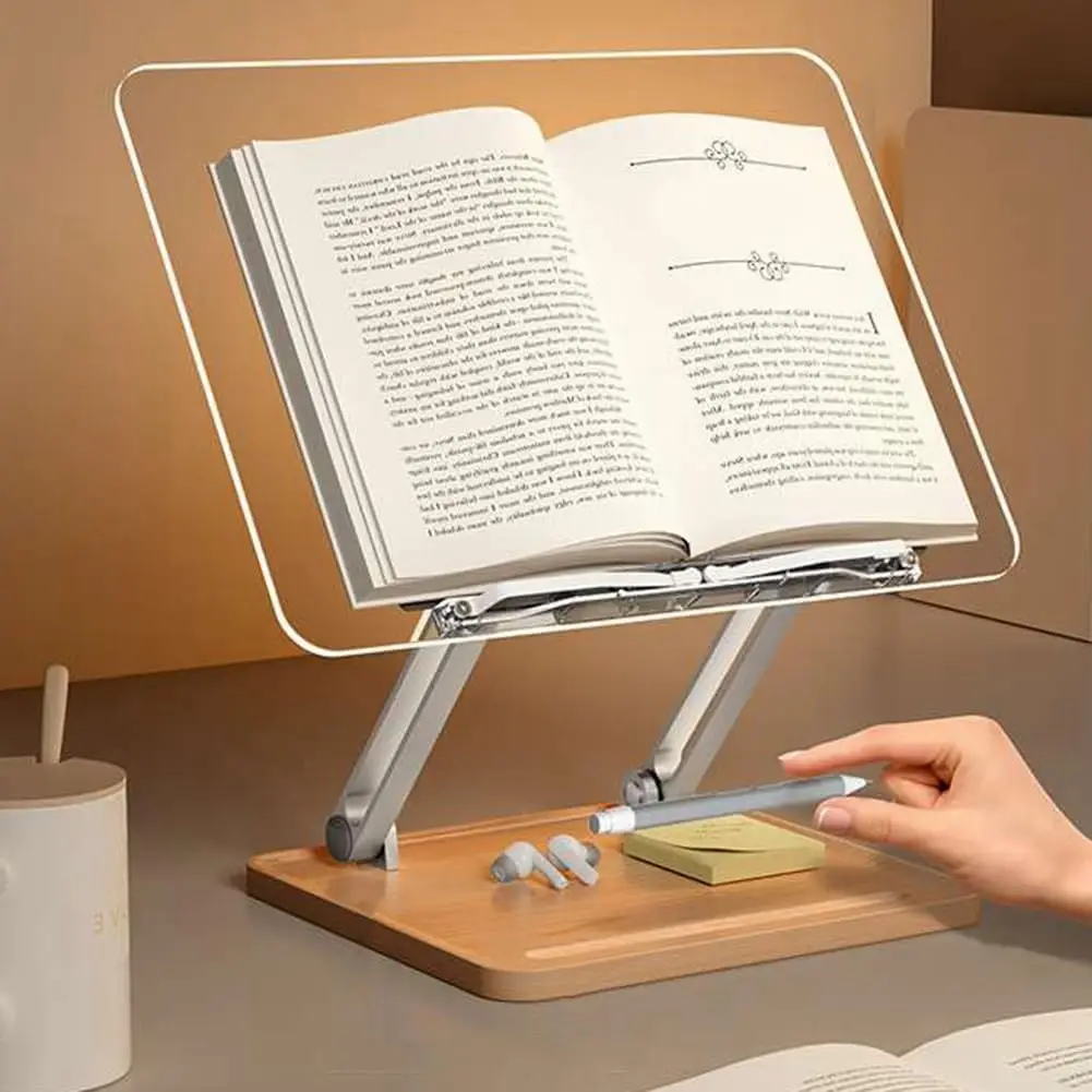 Adjustable Foldable Desktop Riser for Laptop Acrylic Book Stand Holder for Reading with Pen Slot with Page Clips