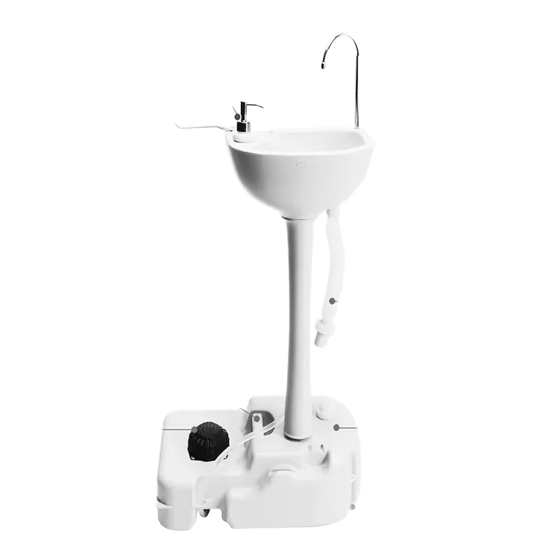 Portable Camping Sink with Towel Holder & Soap Dispenser Pedal Faucet-19L Capacity Hand Pedestal Basin Stand Rolling Wheels