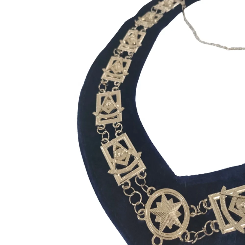 Masonic past master chain collar and silver jewels royal blue velvet with Excellent quality