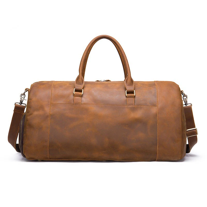 Custom Genuine Leather Camping Hiking Duffel Bag | Multi Functional Genuine Leather Duffel Bags with Shoes Case Zippered