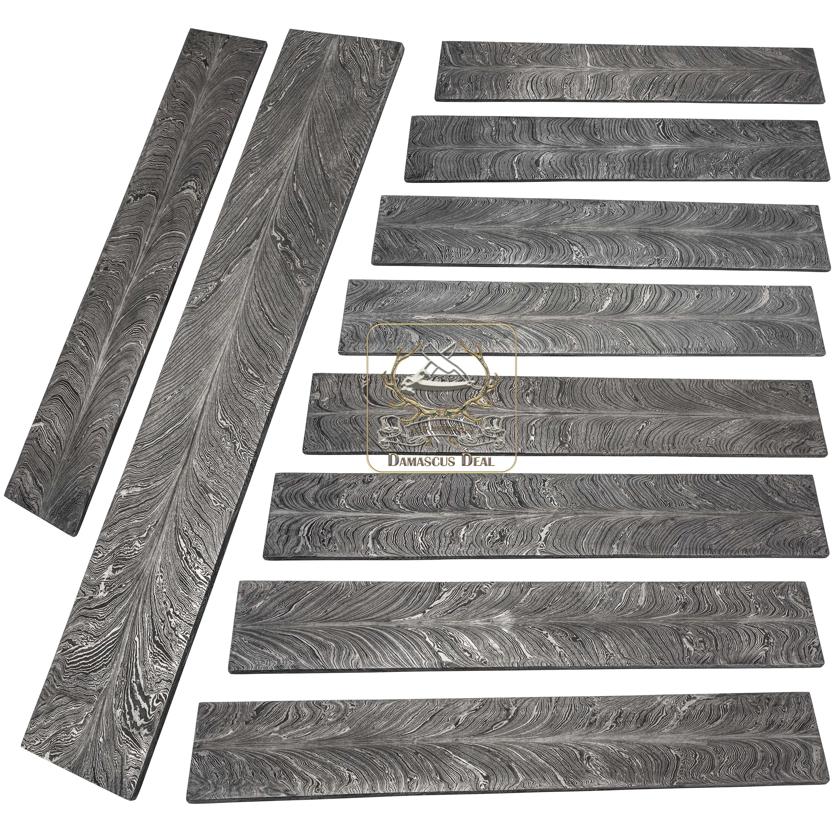 Damascus Steel Billet Feather Pattern DD-Feather-103 for Knife Making Hand Forged Carbon Steel Hardness 58-62 HRC Billet