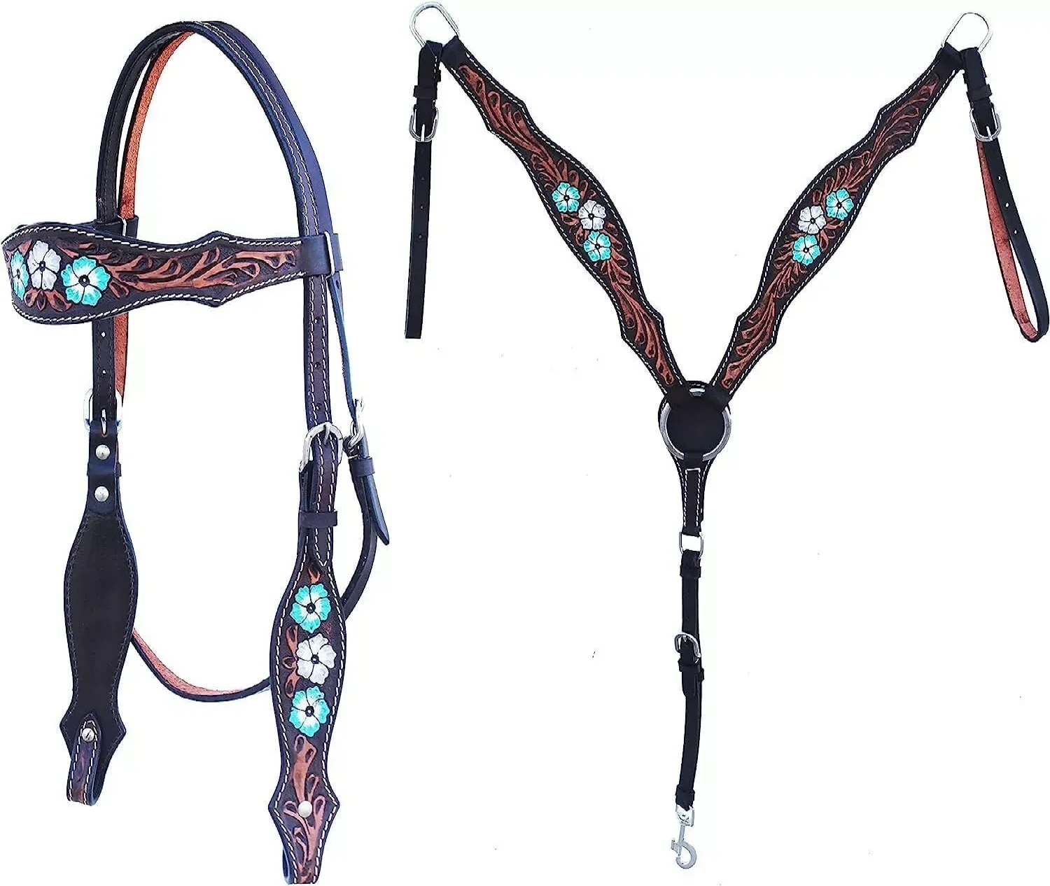 Leather Breast Collar Western Set Tack Headstall Horse Tooling And Carving