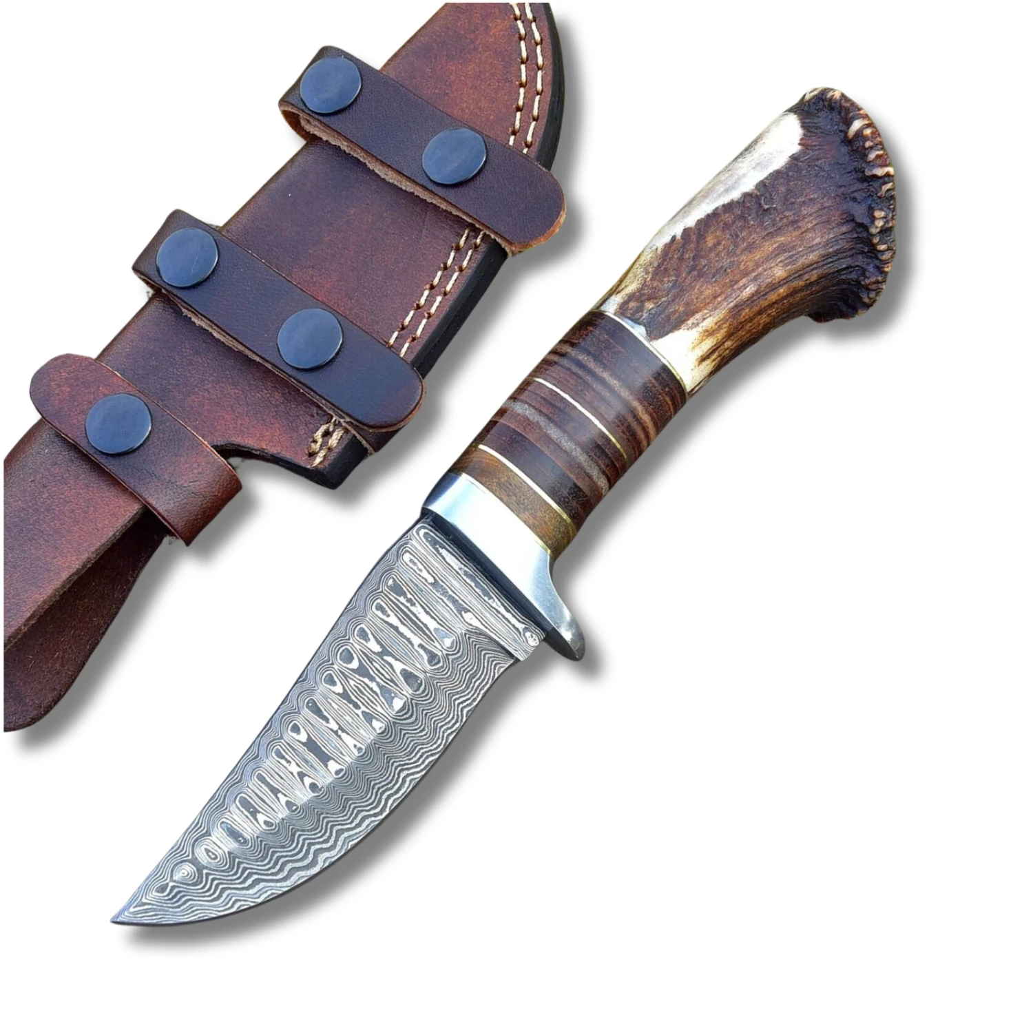 wholesale Hand Crafted Camping Damascus Steel Knife with Fixed Blade Damascus Steel Hunting Knife with customized size and shape