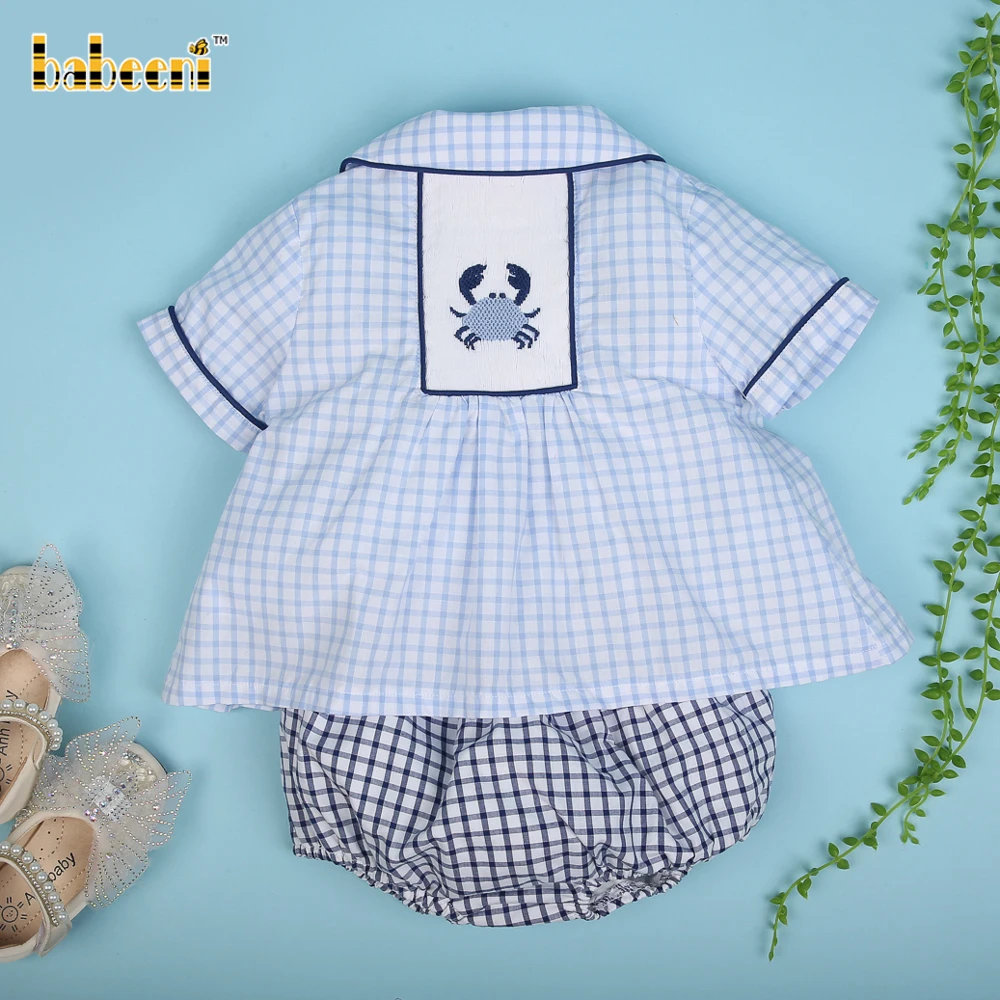 Crab hand smocked boy short set OEM ODM customized hand made embroidery wholesale manufacturer - BB3069