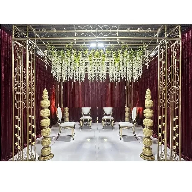 Special Design Elegant Wedding Metal Mandap South Asian Candle Pillar Wedding Mandap Dazzling Metallic Candle Lit Wedding Mandap