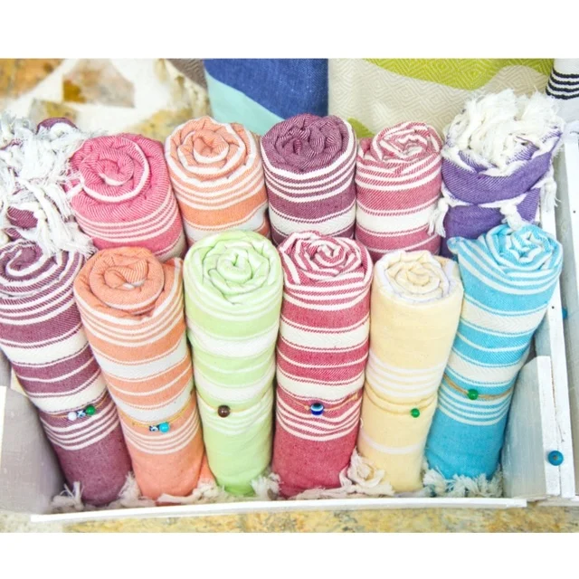 Hot Sale India Supplier Product Turkish Cotton Beach Towel Custom logo and design Fouta Towel Stripe