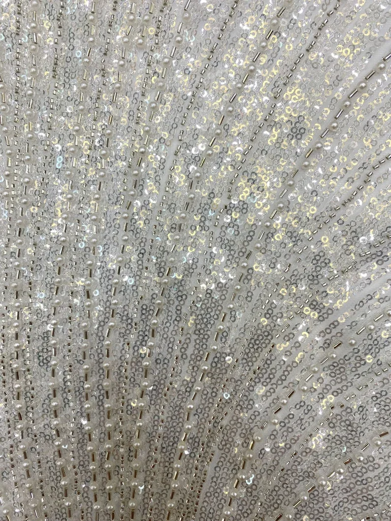 Luxury Heavy Bead Embroidery Lace Fabric Custom Packaging for Bridal Dresses and Weddings Woven and Dyed Embroidered Pattern