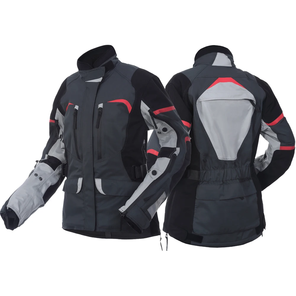 EN17092 ladies textile cordura waterproof motorcycle jacket level 2 protector & adjustable width women motorbike touring jacket