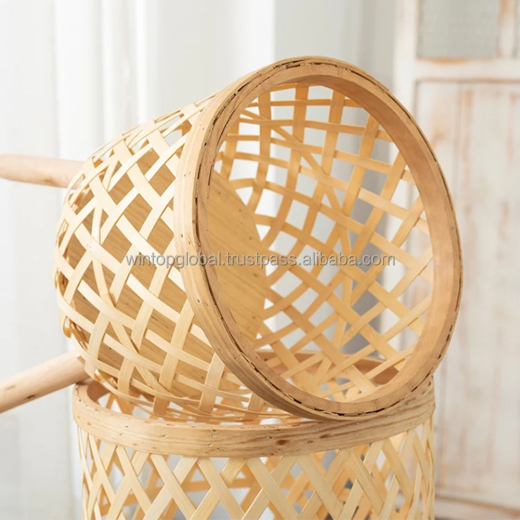Antique Indoor Outdoor Bamboo Flower Pot Rattan Planter With Metal Stand Large Wooden Flower Pot For Home Decor