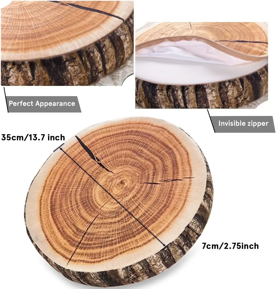 Decorative Round Wood Coaster Comfortable Kids Funny Cute Wood Log Pillow Circle Seating Floor Cushion for Home Bedroom