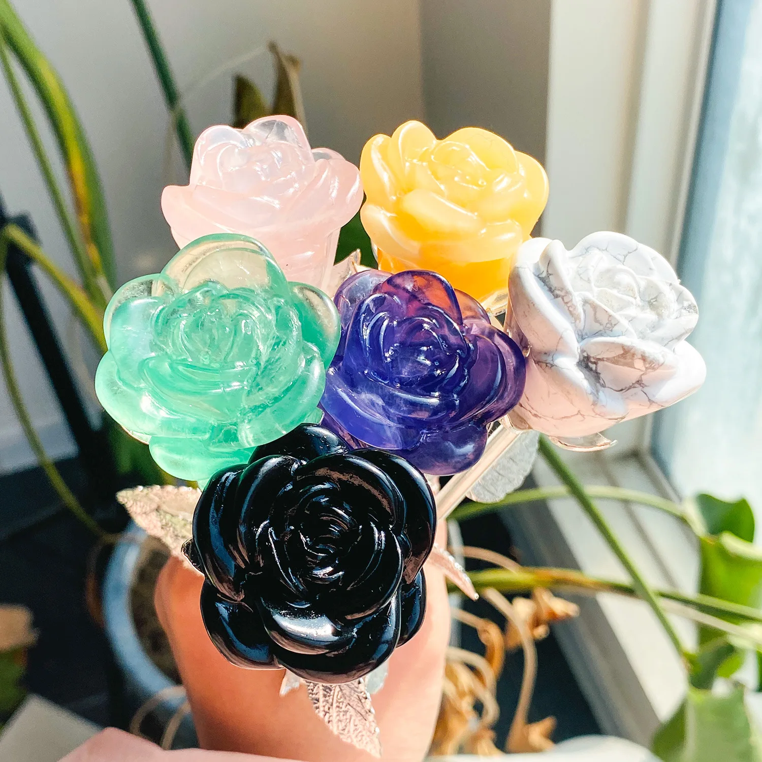 Cheap Price Wholesale Natural Healing Crystal Rose Flower Carvings Craft For Gift