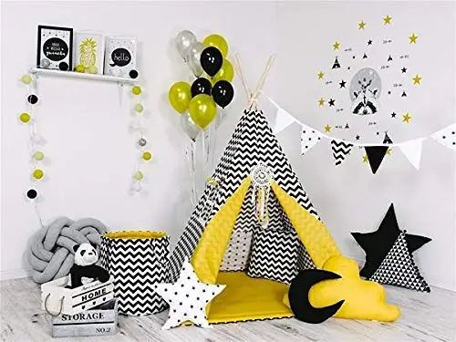 Teepee Tents with Padded Mat and Cushions Free Kit Bag Zig Zag Yellow, Camping, Glamping Indoor tent, Portable Play House Tent