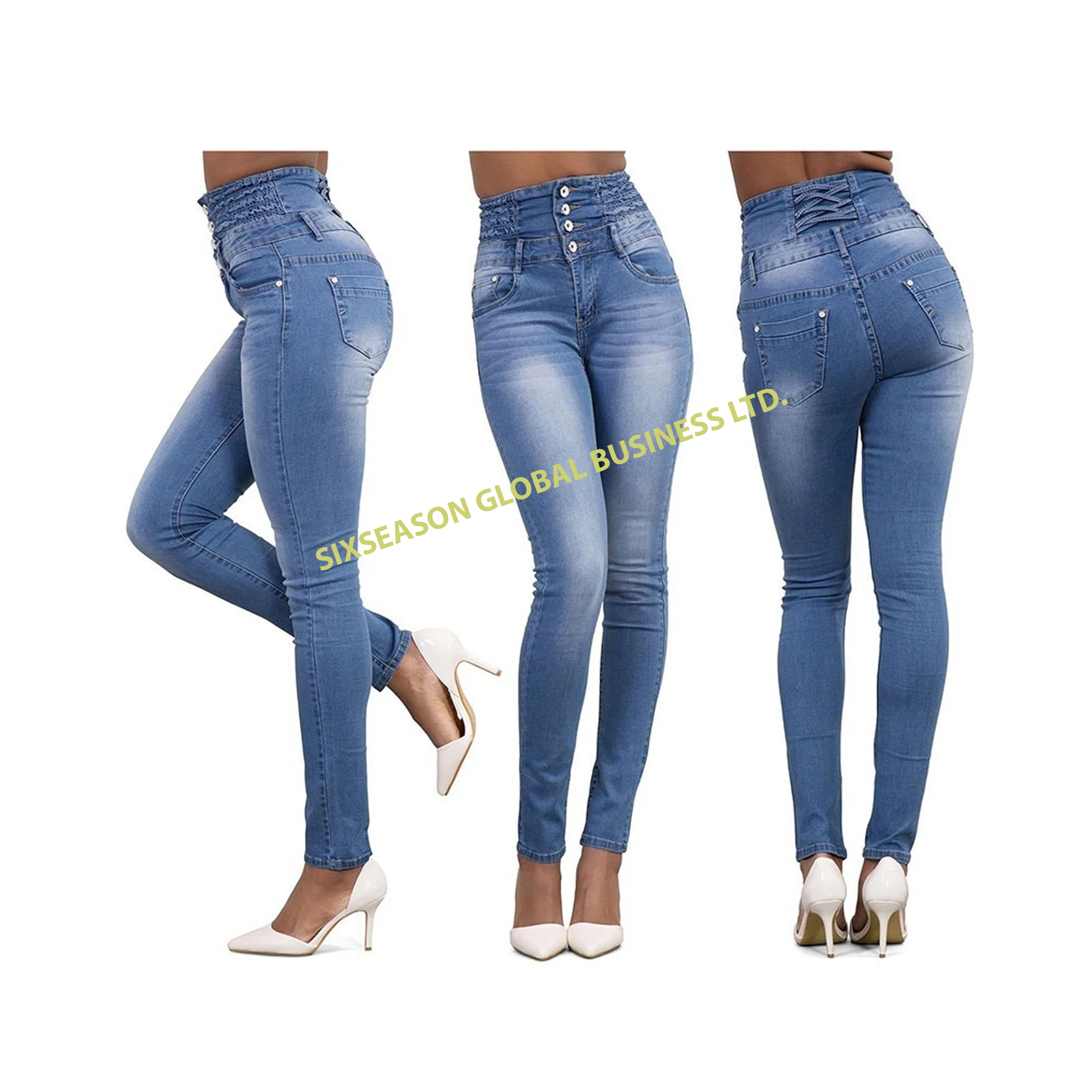 100% High Quality Super Skinny Spandex Destroy Ladies Denim Pants Export Oriented New Style Custom Casual Straight Bangladesh