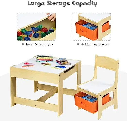 High Quality Children Furniture Set Kids Chairs And Tables 3 in 1 Wooden Activity Table with Storage Drawer