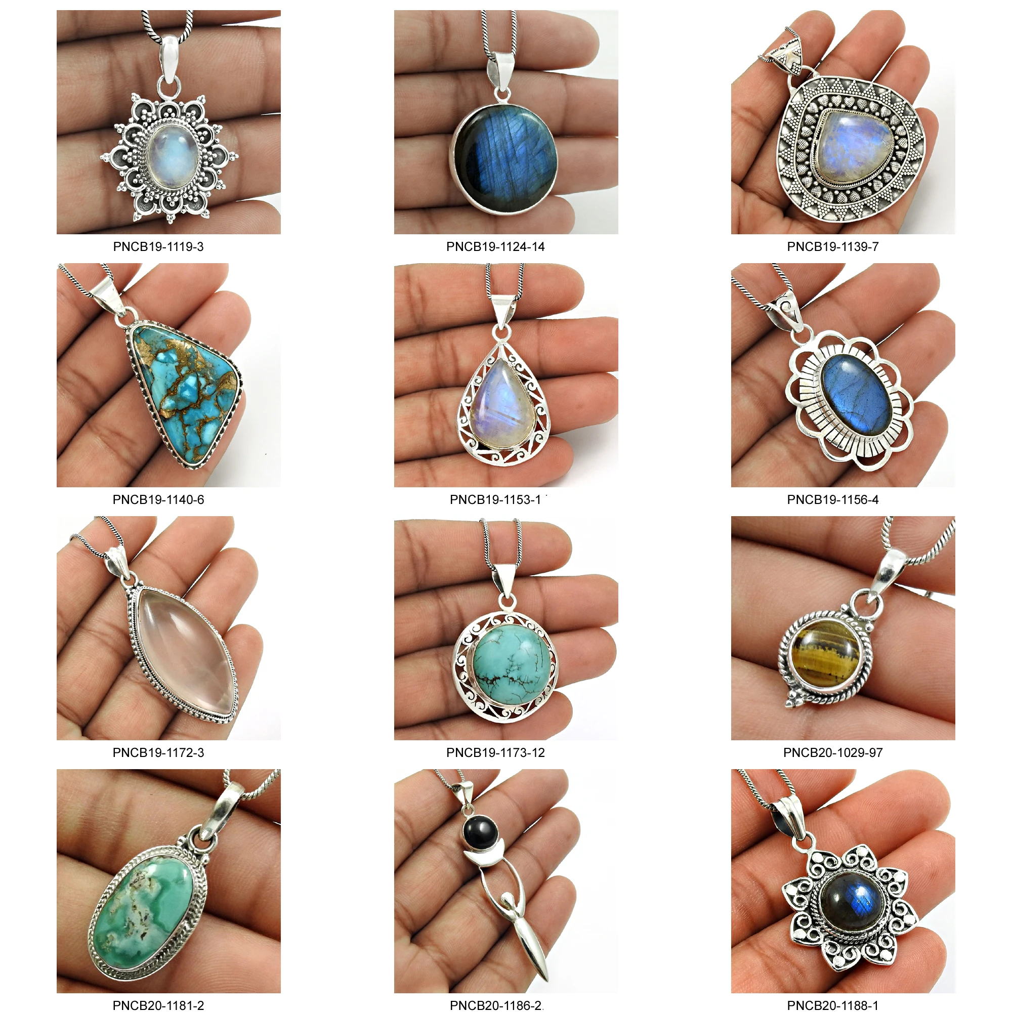 Pure 925 Sterling Silver Natural Turquoise Gemstone Ethnic Pendant Handmade Bohemian Jewelry Wholesale Factory Price Supplier