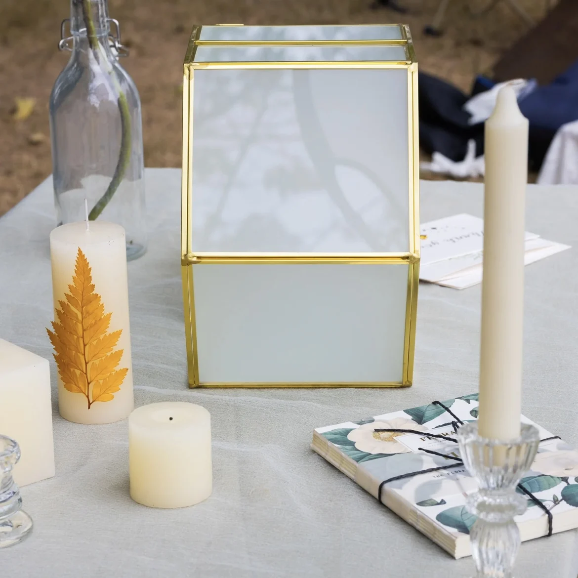 Modern Luxury Wedding Glass Card Box Hexagon Gold Brass and Glass Envelope and Wishing Well Box with Slot