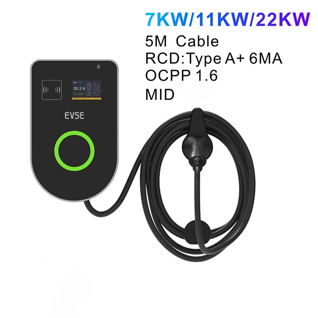 Wallbox App Control Type 2 Plug Wall Mounted 32a 7kw Ev Charging Stations Pile