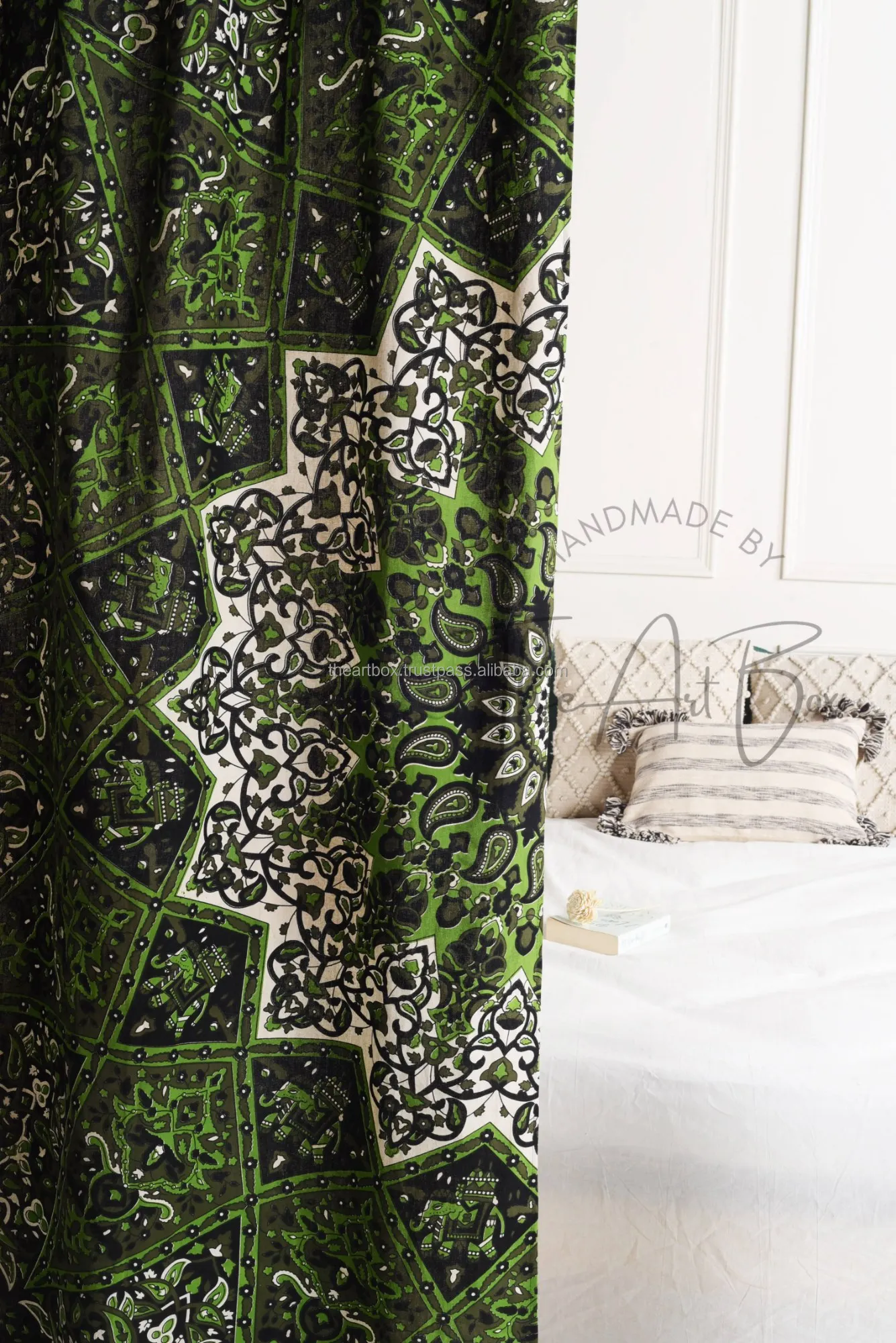 Dark Green Star Pattern Mandala Sheer Curtain Wedding Door Decor Living Room Treatment Tapestry Cotton Drapes Window Hanging