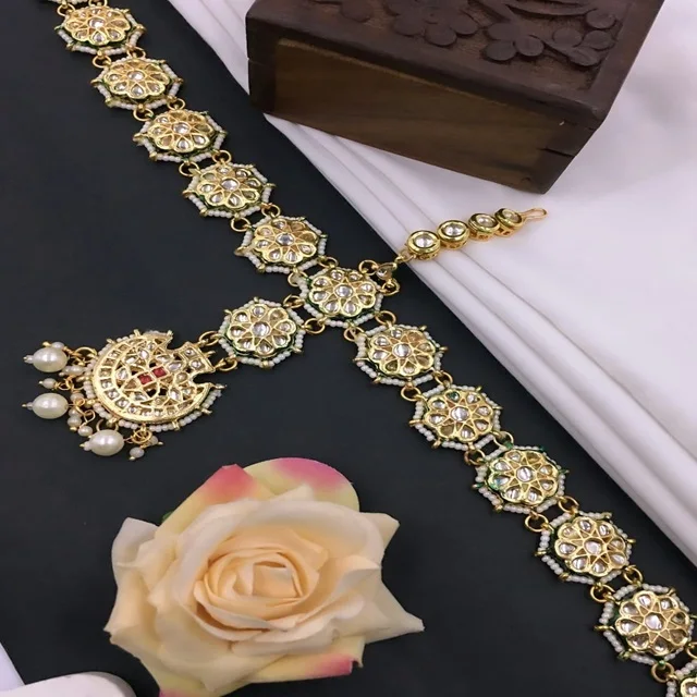 Indian Ethnic Jewellery Floral Crystal Sheeshphool Bridal Mathapatti Head Chain Maangtikka Hair Accessories Jewelry For Women