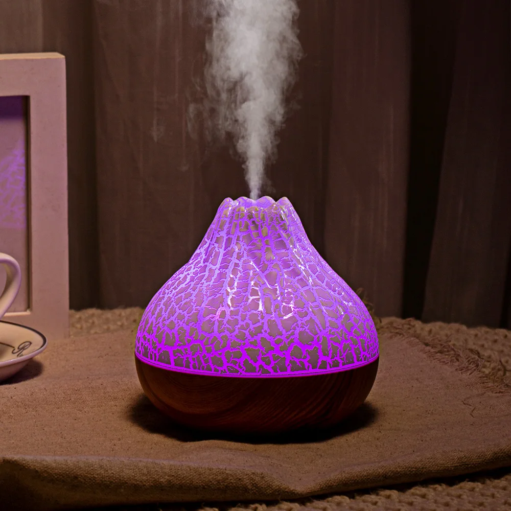 Wood Grain H20 Steam Diffuser Humidifiers Volcano Fire Portable Desktop Mini Water Mist Air Humidifier Diffuser With Night Light