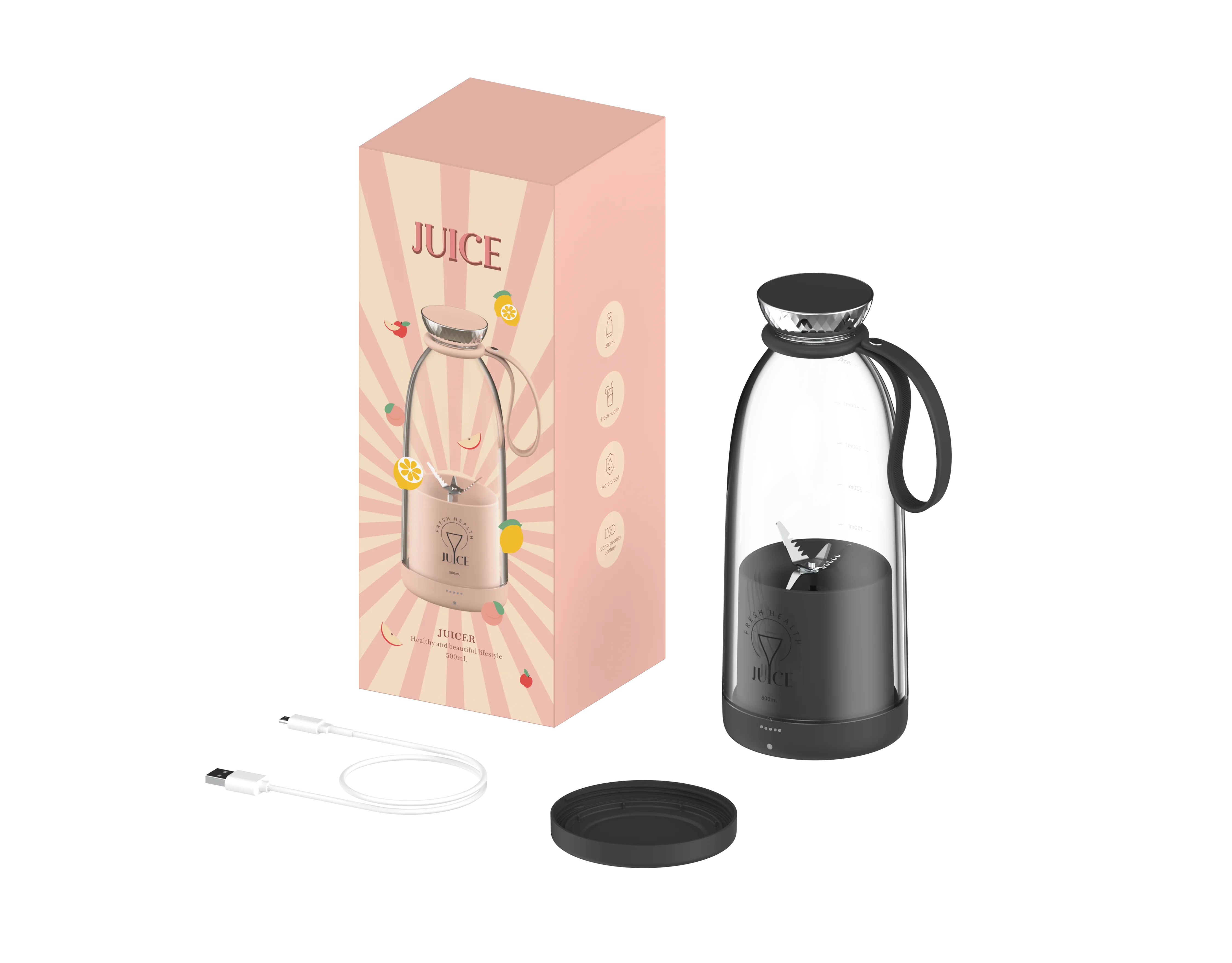 High Quality Popular USB Blender Juicer machine 500ml  Blades Electric Portable Rechargeable  Ice Crushing Travel Fruit Juicer