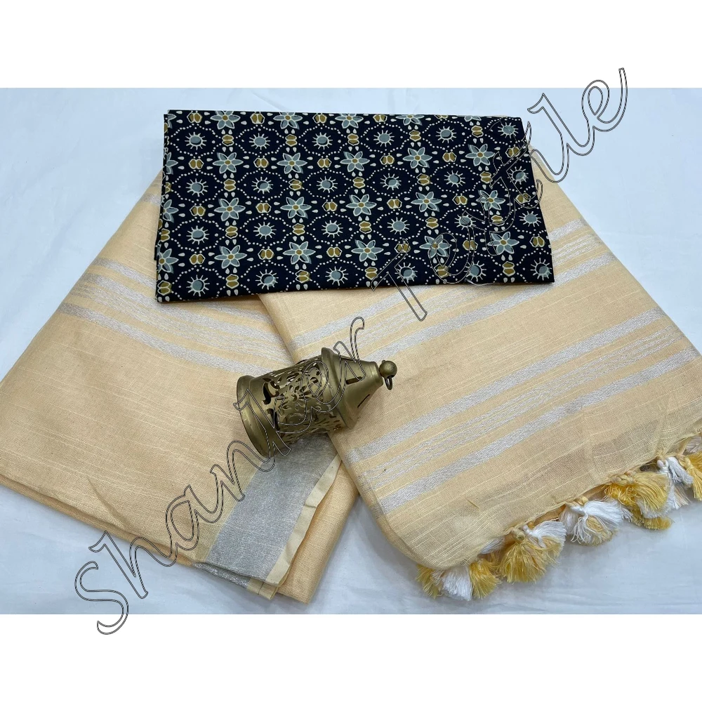 Top Quality Attractive Best Linen Saree Hot Sale Cotton Blouse Buy From Indian Trusted Supplier linen saree with classy