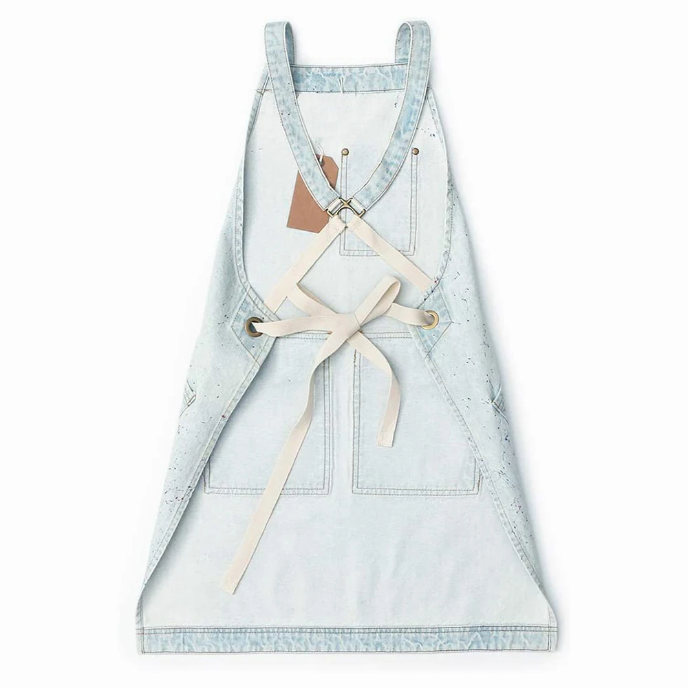 Cotton Thickness Denim Apron For Unisex Stain Proof Household Kitchen Work Gardening Barber Bib Apron