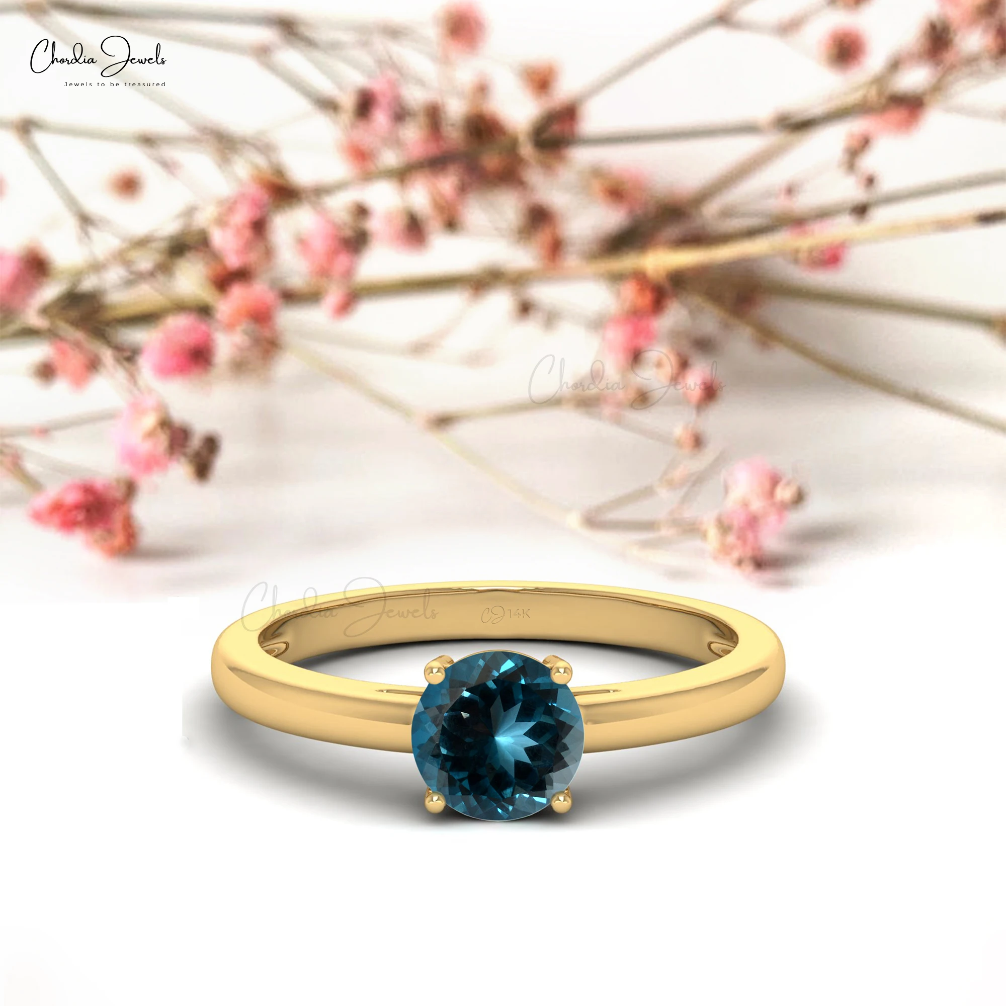 Most Popular Solitaire Ring With 1/2 Carat Natural London Blue Topaz Gemstone Solid 14k Gold Simple Design Finger Ring for Women