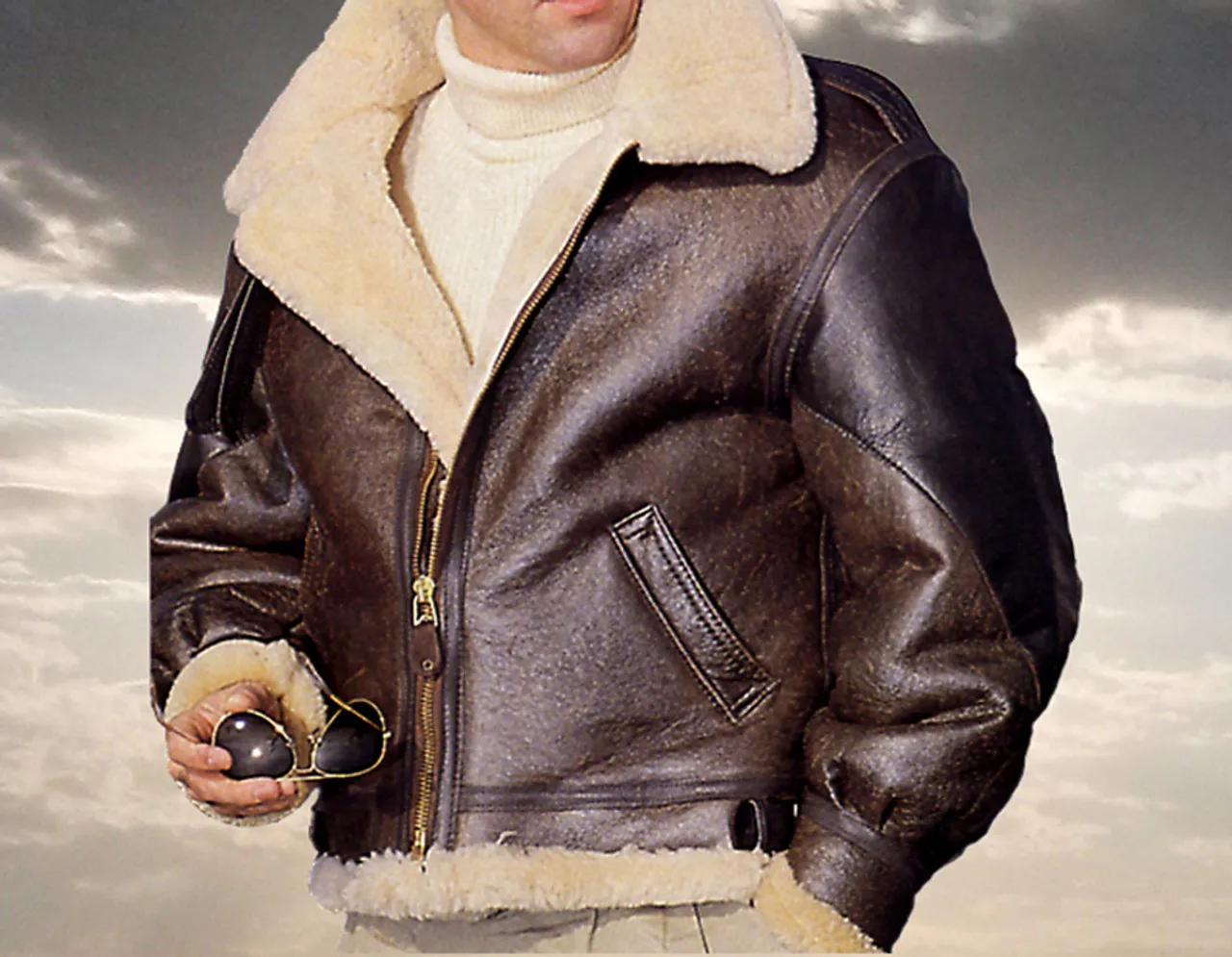 Best quality High Quality Winter Sheepskin Brown Men Jacket Aviator Bomber Shearling Bomber Vintage Leather Jacket For Men
