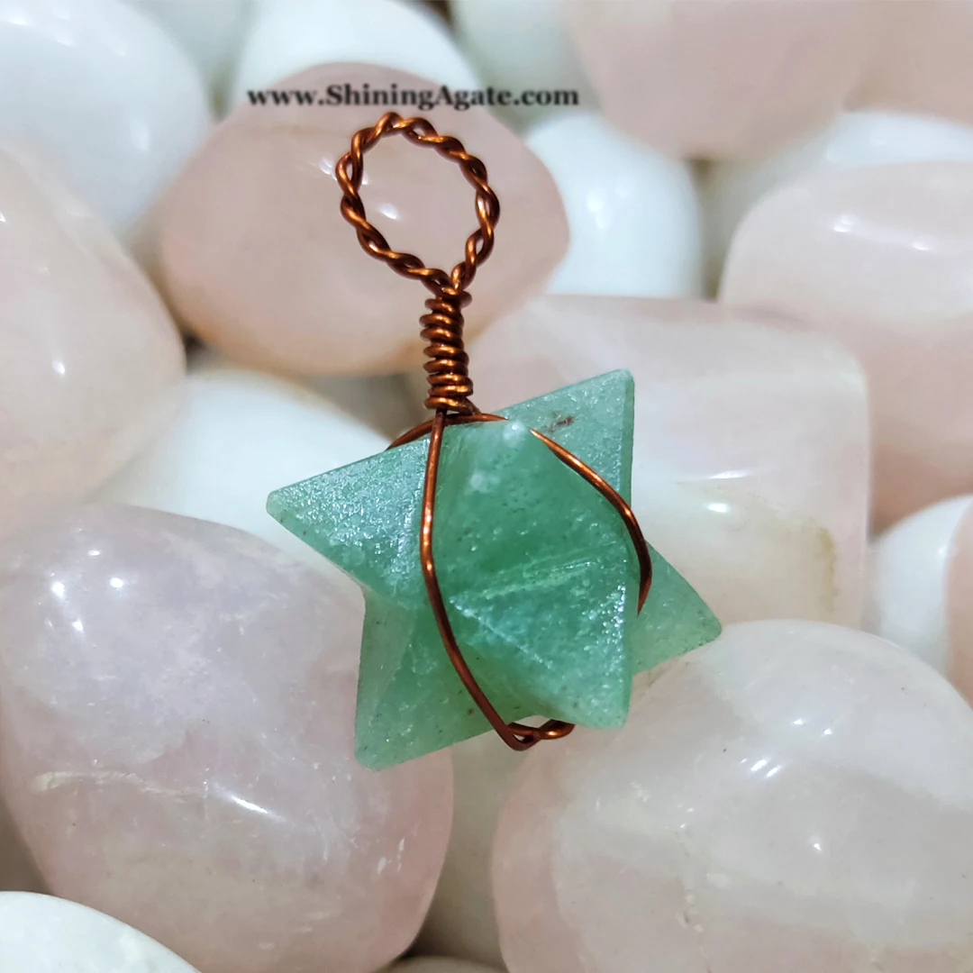 Зеленая ожерелье из авантюрина с медной проволокой подвеска со звездой Меркаба натурального агата оптовая продажа исцеляющим