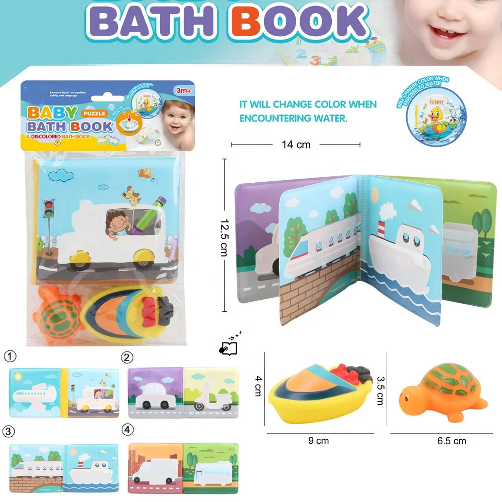 Waterproof baby bath book bathing play toy magic books change color in water with soft glue marine animal press the pinch sound