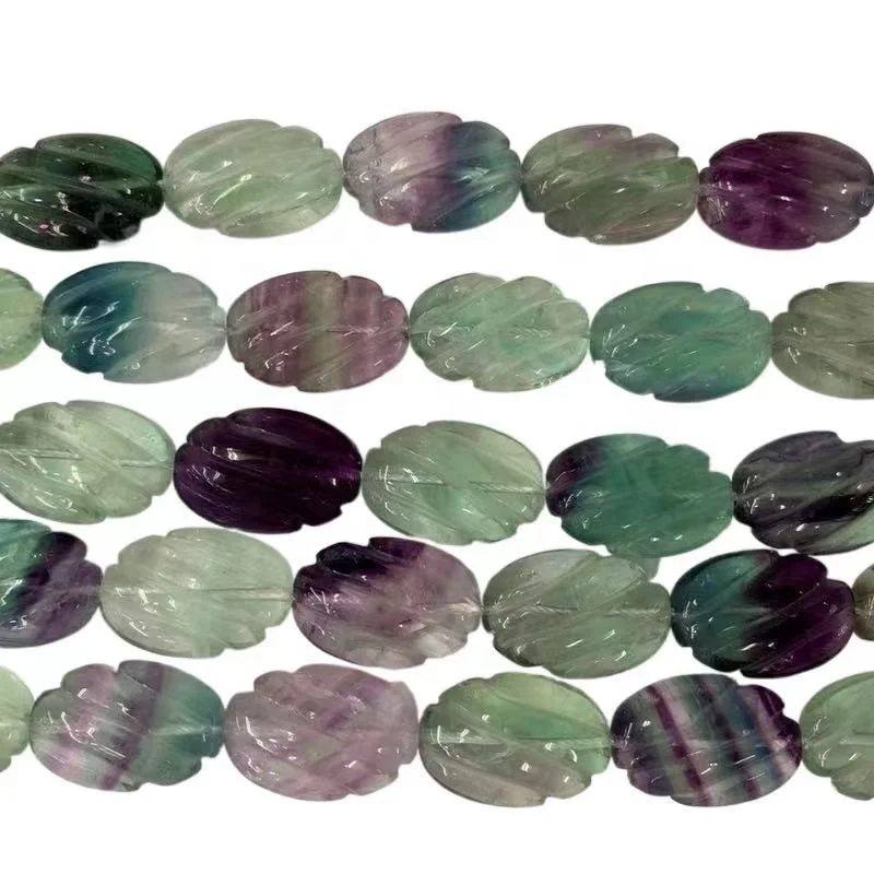 Natural Green Fluorite Carved Gemstone Oval Beads Carved Crystal Fluorite stone beads
