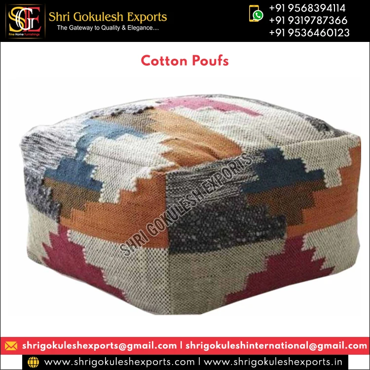 Top Listed Indian Supplier & Exporter Selling Top Quality Custom Size 100% Handmade Handwoven Cotton Poufs