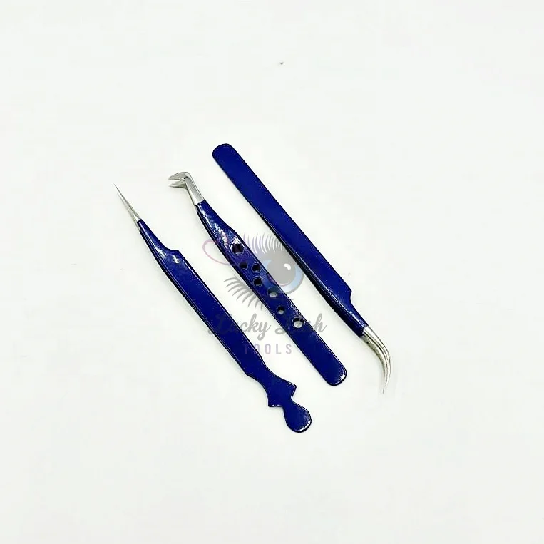 RB-Private Label latest design eyelash extension tweezer royal blue tweezers for eyelash extension false stainless steel tweezer