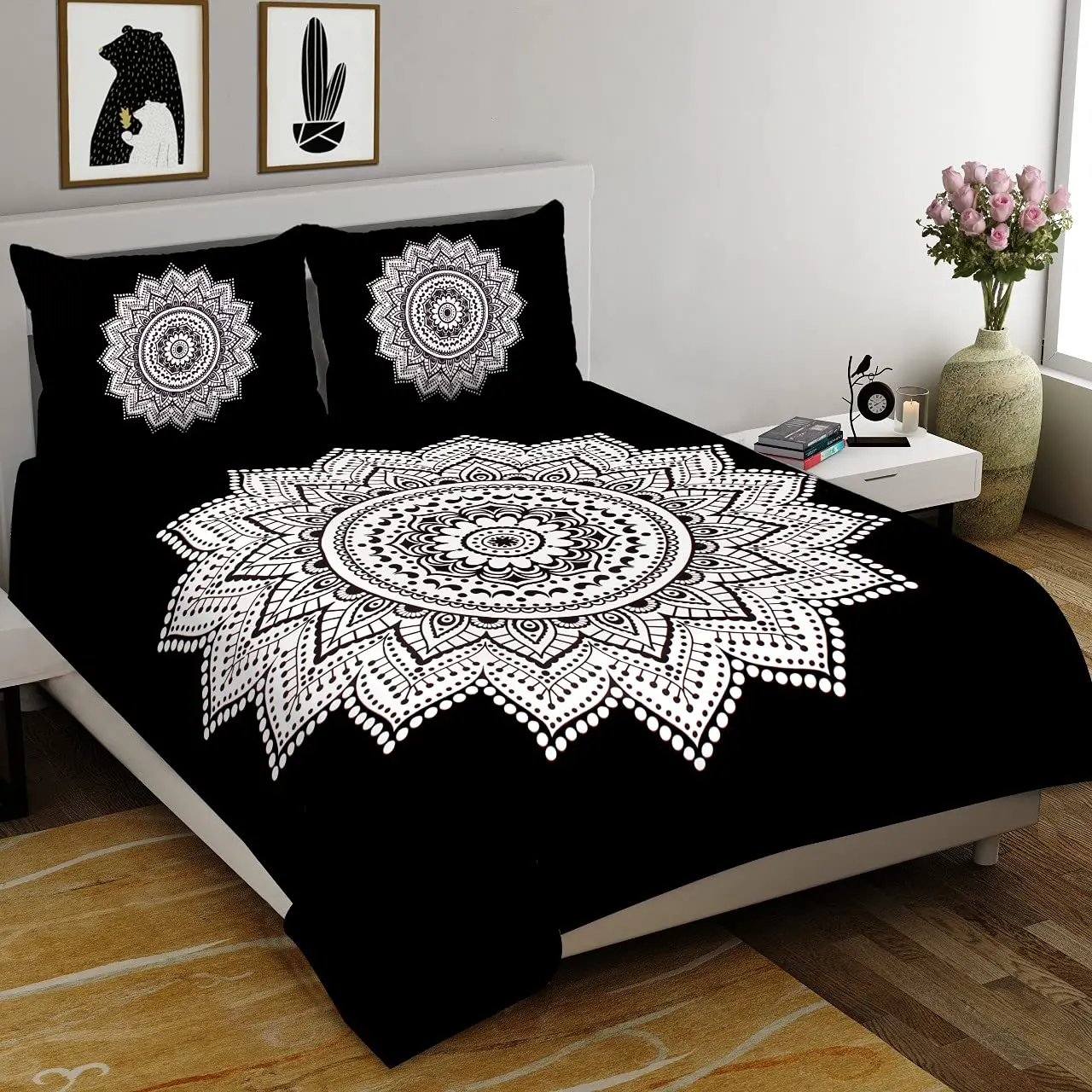 Indian Mandala Double Size Bed Cover sheet with 2 Cushion Pillow Bohemian boho bed set tapestry bedding  Ethnic Decorative Art